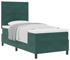 vidaXL Κρεβάτι Box Spring με Στρώμα Σκούρο Πράσινο Μονό Βελούδινο