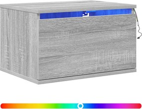 vidaXL Κομοδίνα Επιτοίχια με Φώτα LED 2 τεμ. Γκρι Sonoma