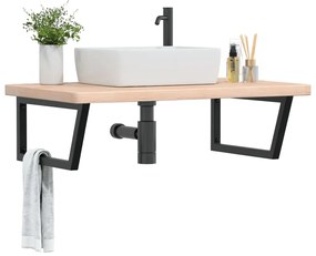 vidaXL Ράφι Νιπτήρα Τοίχου από Ατσάλι / Μασίφ Ξύλο Δρυός