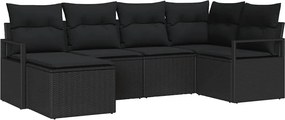 vidaXL Σετ Καναπέ με μαξιλάρι 6 pcs Μαύρο συνθετικό ρατάν