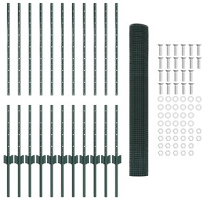 vidaXL Φράχτης  με 11 U Πόδια Πράσινος 1x25 μ Σιδερένιος