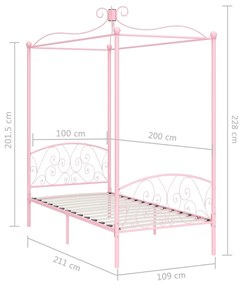 vidaXL Πλαίσιο Κρεβατιού με Ουρανό Ροζ 100 x 200 εκ. Μεταλλικό