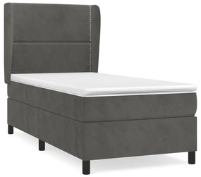 vidaXL Κρεβάτι Boxspring με Στρώμα Σκούρο Γκρι 90x190 εκ. Βελούδινο