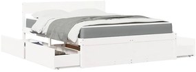 vidaXL Κρεβάτι με Συρτάρια+Στρώμα Λευκό 140x200 εκ. Μασίφ Ξύλο Πεύκου