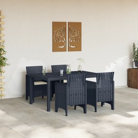 vidaXL Σετ τραπεζαρίας 5 τεμαχίων με μαξιλάρια Ανθρακί Πολυ Ράταν