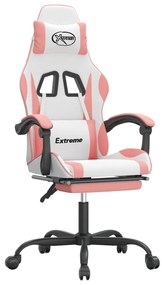vidaXL Καρέκλα Gaming Περιστεφόμενη Υποπόδιο Λευκή & Ροζ Συνθ. Δέρμα