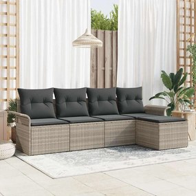 vidaXL Σετ Καναπέ Κήπου με μαξιλάρι 5 pcs Ανοιχτό γκρι Πολυ ράταν