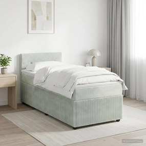 vidaXL Κρεβάτι box spring με στρώμα Ανοιχτό γκρι 90 x 190 cm Βελούδο