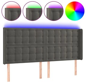 Κεφαλάρι Κρεβατιού LED Σκούρο Γκρι 203x16x118/128εκ. Βελούδινο 3124549