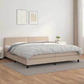 Κρεβάτι Boxspring με Στρώμα Καπουτσίνο 200x200εκ.από Συνθ.Δέρμα