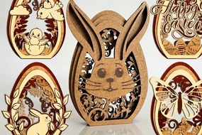 Σετ των 2 Intra απο ξύλο plywood  Χρώμα wenge 3mm-4mm πάχος - Πρότυπα με στρώσεις πασχαλινών αυγών Δίασταση 3x4 cm INTRAFABR-77823454