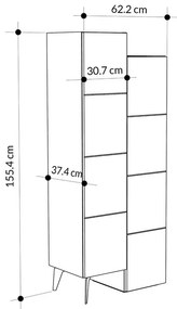 Ντουλάπι-στήλη Romane pakoworld λευκό 62.2x37.4x155.4εκ - 119-001122