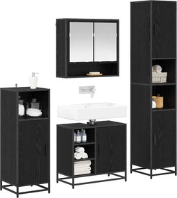 vidaXL Σετ Επίπλων Μπάνιου με ράφι 4 pcs Μαύρη Οξυά Επεξεργασμένο ξύλο