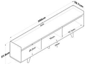 Έπιπλο τηλεόρασης Hafmi λευκό-καρυδί μελαμίνη και ξύλινο πόδι σε φυσική απόχρωση 180x29.7x51.8εκ