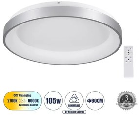 Πλαφονιέρα Φωτιστικό Οροφής Δαχτυλίδι LED CCT 105W 12075lm SALEM Globostar 61238 Ασημί