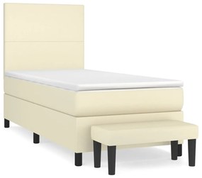 vidaXL Κρεβάτι Boxspring με Στρώμα Κρεμ 90x200 εκ. από Συνθετικό Δέρμα