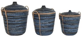 Σετ Καλαθιών DKD Home Decor Μπλε Μαύρο (3 Τεμάχια)