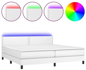 vidaXL Κρεβάτι Boxspring με Στρώμα & LED Λευκό 200x200 εκ. Συνθ. Δέρμα