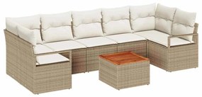 vidaXL Σετ Καναπέ Κήπου με μαξιλάρι 8 pcs Μπεζ Πολυ ράταν