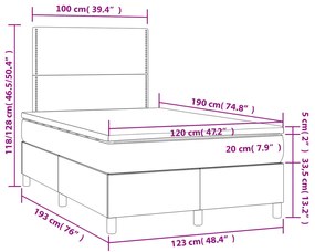 Κρεβάτι Boxspring με Στρώμα Σκούρο Γκρι 120x190 εκ Υφασμάτινο - Γκρι