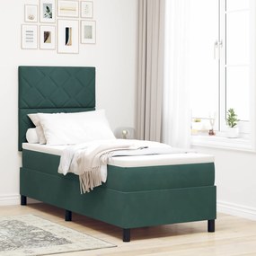 vidaXL Κρεβάτι Box Spring με Στρώμα & LED σε Σκούρο Πράσινο 80x200 εκ. Βελούδο