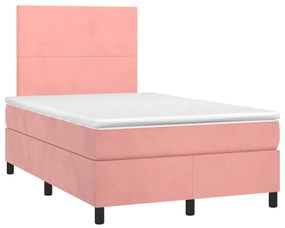 vidaXL Κρεβάτι Boxspring με Στρώμα Ροζ 120x200 εκ. Βελούδινο