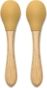SILICONE SPOONS + BAMBOO 2PCS NATURAL YELLOW