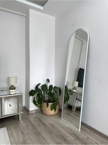 Stewehome Οβάλ καθρέφτης με μεταλλικό λευκό πλαίσιο και βάση Λευκό 180x60x1.5 cm