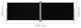 Διαχωριστικό Βεράντας Συρόμενο Μαύρο 160 x 600 εκ. - Μαύρο