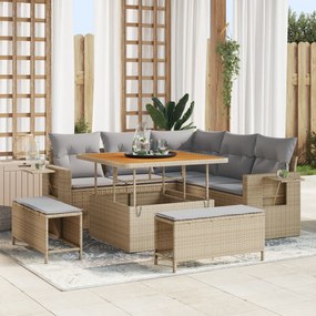 vidaXL Σετ Καναπέ Κήπου 8 Τεμαχίων Με Μαξιλάρια Μπεζ Πολυ Ρατάν Ακανθώδη