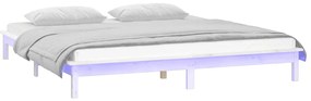vidaXL Πλαίσιο Κρεβατιού LED Λευκό 150x200 εκ. King Size Μασίφ Ξύλο