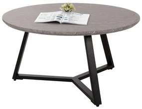 Τραπέζι Σαλονιού Στρογγυλό HM9586.02 Φ80x42cm Με Μαύρη Μεταλλική Βάση Εφέ Μαρμάρου Grey Mdf, Metal