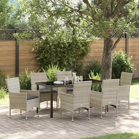 vidaXL Σέτ φαγητού για κήπο με μαξιλάρι 7 pcs Ανοιχτό γκρι Πολυ ράταν