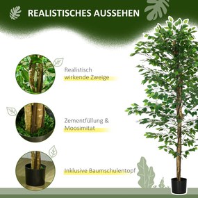 Τεχνητό δέντρο Ficus, Ρεαλιστικό, Εύκολη φροντίδα, Περιλαμβάνεται γλάστρα, Ύψος 180cm, Πράσινο