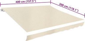 vidaXL Ανταλλακτικό Ύφασμα Τέντας Κρεμ 380x295 εκ. Πολυεστέρας