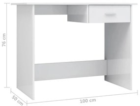 Γραφείο Γυαλιστερό Λευκό 100 x 50 x 76 εκ. από Επεξ. Ξύλο - Λευκό