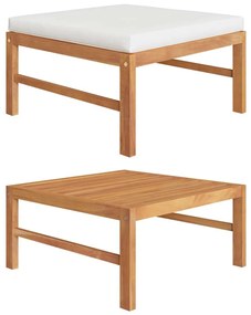 vidaXL Υποπόδιο από Μασίφ Ξύλο Teak με Κρεμ Μαξιλάρι