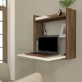 Πτυσσόμενο Επιτοίχιο Γραφείο με Ράφια σε Λευκό & Καρυδί 60x19.6x60 cm