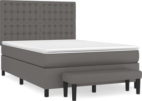 vidaXL Κρεβάτι Boxspring με Στρώμα Γκρι 140x190εκ. από Συνθετικό Δέρμα