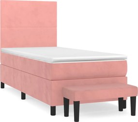vidaXL Κρεβάτι Boxspring με Στρώμα Ροζ 90x200 εκ. Βελούδινο