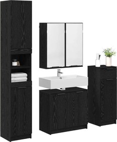 vidaXL Σετ Επίπλων Μπάνιου με ράφι 4 pcs Μαύρη Οξυά Επεξεργασμένο ξύλο