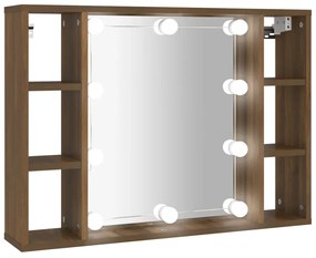 vidaXL Έπιπλο Καθρέπτη με LED Καφέ Δρυς 76 x 15 x 55 εκ.