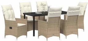 vidaXL Σέτ φαγητού για κήπο με μαξιλάρι 7 pcs Μπεζ Πολυ ράταν