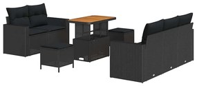 vidaXL Σετ Καναπέ Κήπου Ρυθμιζόμενο ύψος 8 pcs Μαύρο συνθετικό ρατάν