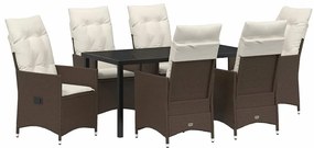 vidaXL Σέτ φαγητού για κήπο με μαξιλάρι 7 pcs Καφέ Πολυ ράταν