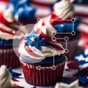 Intra Συλλεκτικό Ξύλινο Παζλ Plywood  4mm - Πατριωτικά cupcakes με κόκκινα, λευκά και μπλε διακοσμητικά Σε Ξύλινο Κουτί - Διαστάσεις: 10x10 cm – 25 κομμάτια