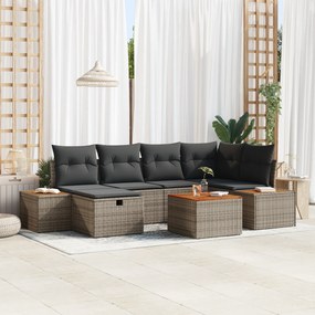 vidaXL Σετ Καναπέ Κήπου 7 Τεμαχίων με Μαξιλάρια Γκρι Πολυ Ράταν