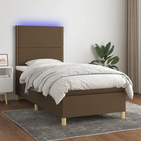 Κρεβάτι Boxspring με Στρώμα &amp; LED Σκ.Καφέ 80x200 εκ. Υφασμάτινο