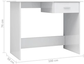 vidaXL Γραφείο Γυαλιστερό Λευκό 100 x 50 x 76 εκ. από Επεξ. Ξύλο