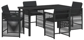 vidaXL Σετ 5 τεμαχίων τραπεζαρίας κήπου με μαξιλάρια Μαύρο Πολυ Ρατάν